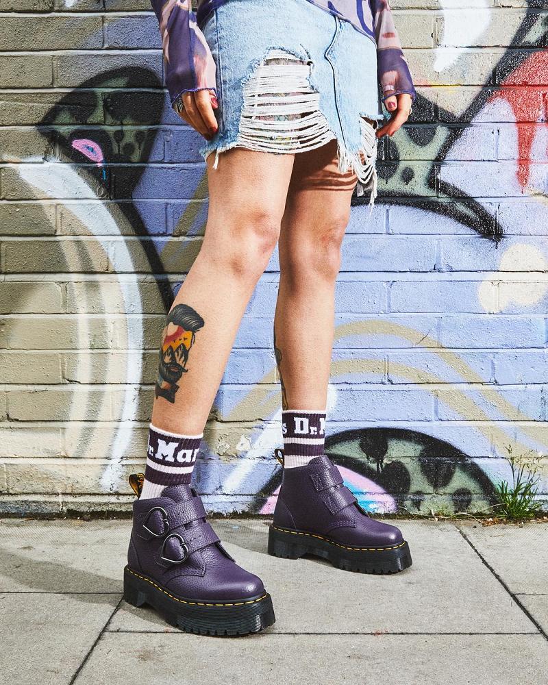 Purple Women's Dr Martens Devon Heart Leather Platform Boots | CA 236AHK